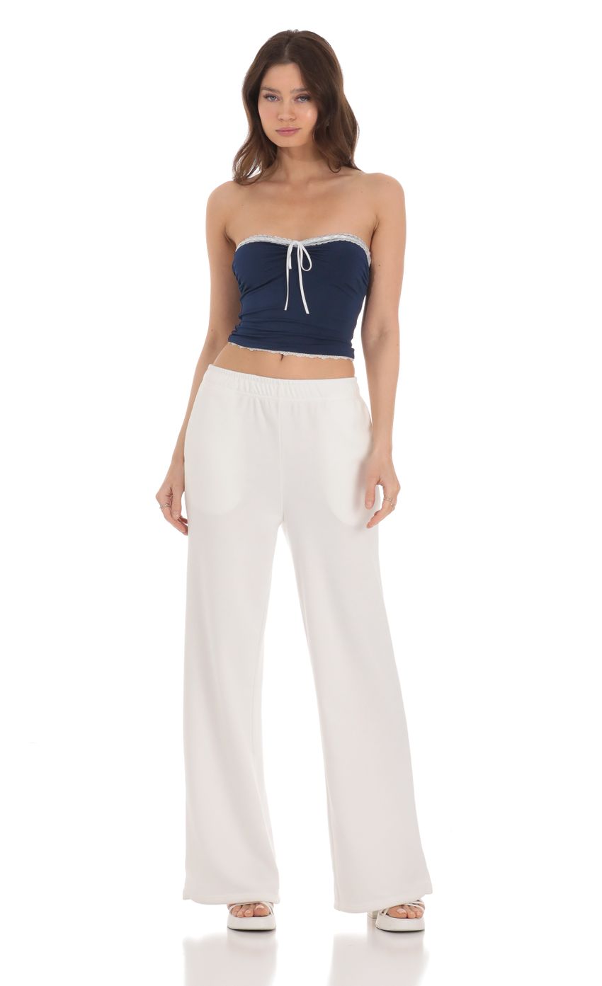 Lucy in the Sky Strapless White Lace Top in Navy