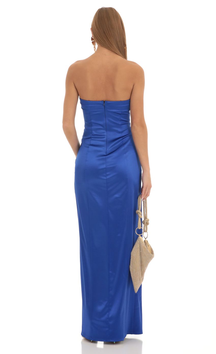 Lucy in the Sky Satin Pleated Strapless Maxi Dress in Royal Blue