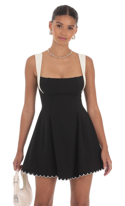 Lucy In The Sky Scallop Hem Fit and Flare Dress in Black