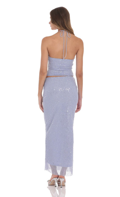 Lucy In The Sky Sequin Pearl Two Piece Set in Periwinkle