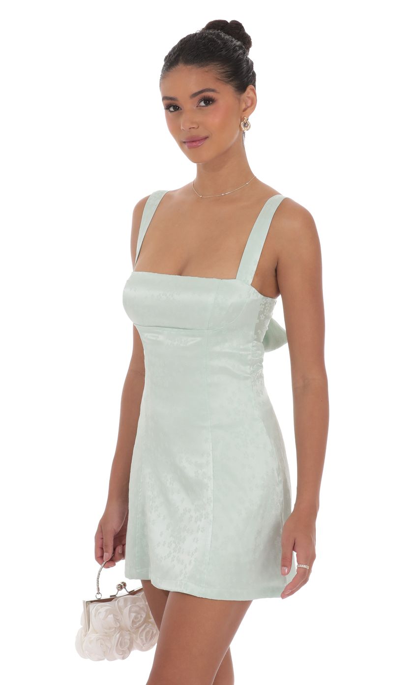Lucy In The Sky Jacquard Back Bow Bodycon Dress in Mint Green
