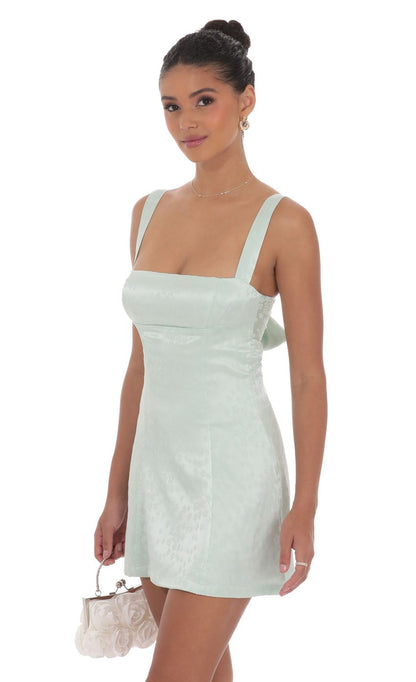 Lucy In The Sky Jacquard Back Bow Bodycon Dress in Mint Green