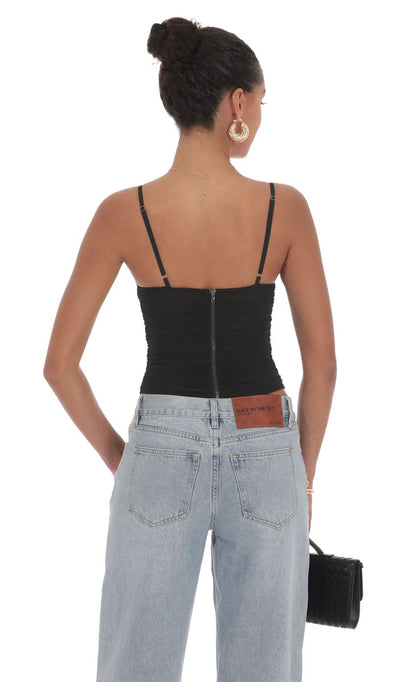Lucy In The Sky Sheer Mesh Corset Top in Black