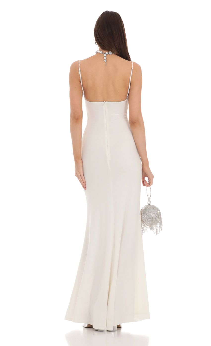 Lucy in the Sky Cowl Neck Mermaid Maxi Dress in White