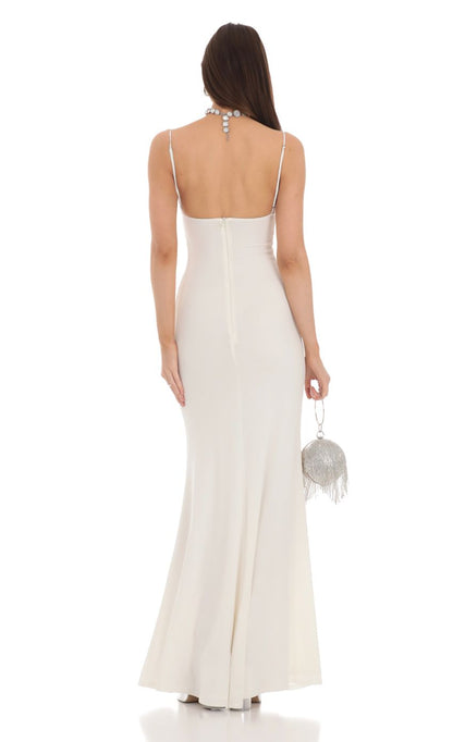 Lucy in the Sky Cowl Neck Mermaid Maxi Dress in White