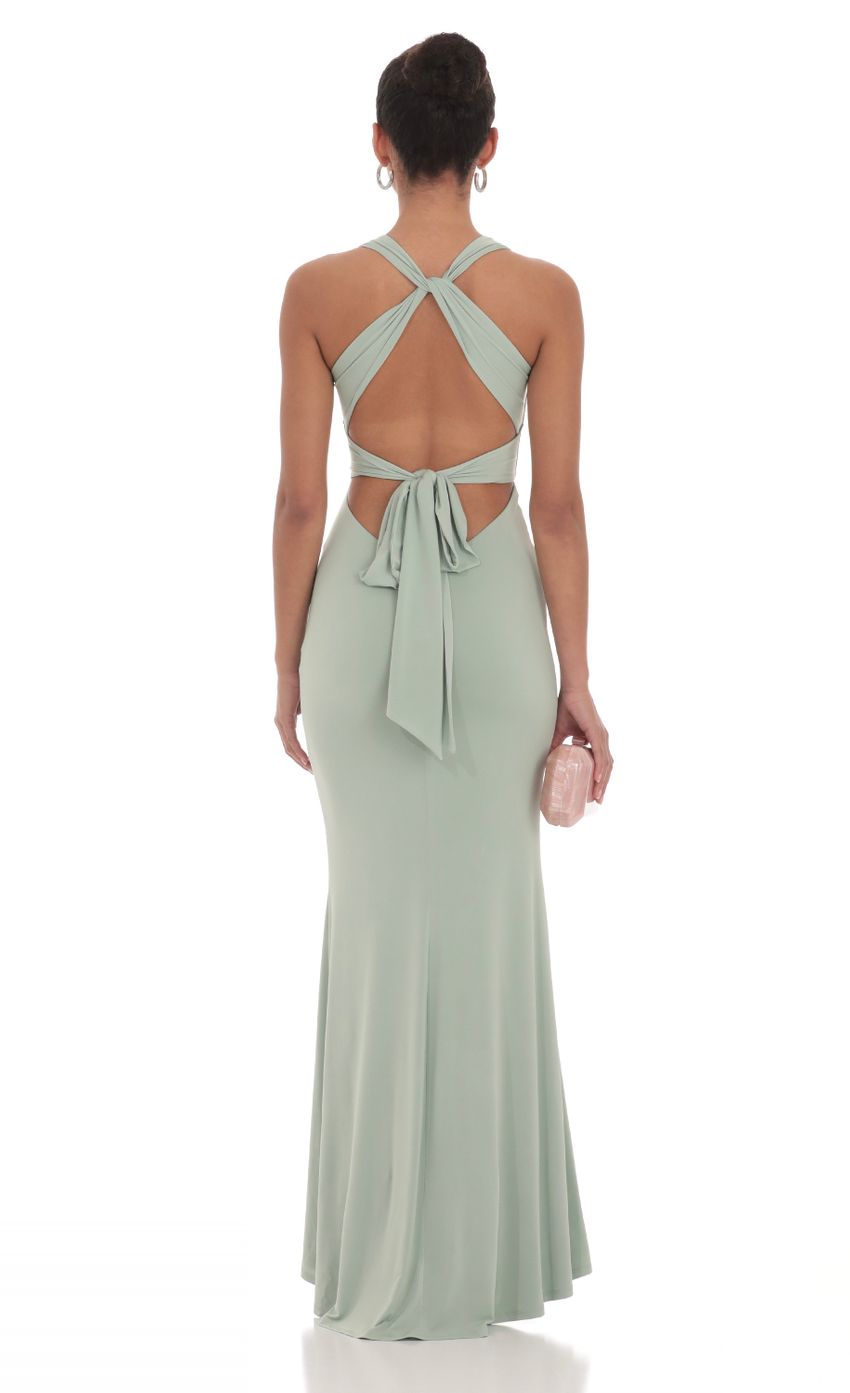 Lucy in the Sky Front Twist V-Neck Maxi Dress in Sage