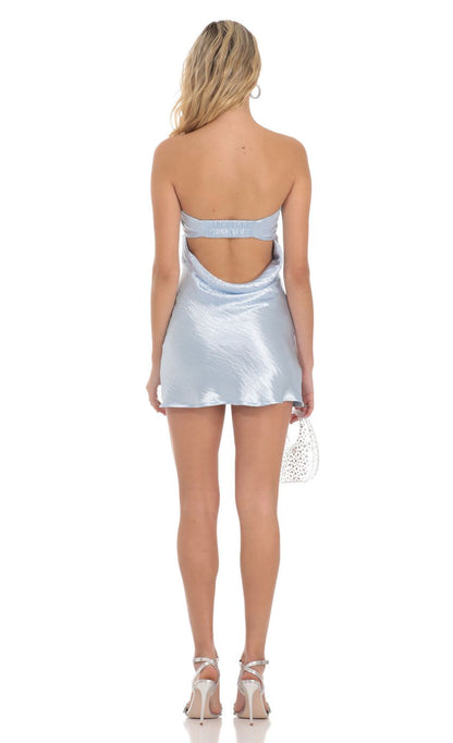 Lucy In The Sky Satin Strapless Slip Dress in Light Blue