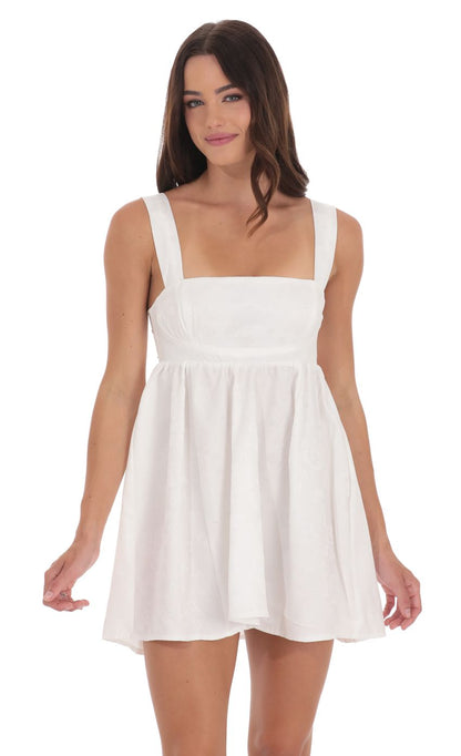 Lucy In The Sky Jacquard Babydoll Dress in White