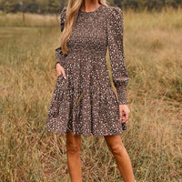 Cupshe Brown Ditsy Smocked Puff Sleeve Mini Dress