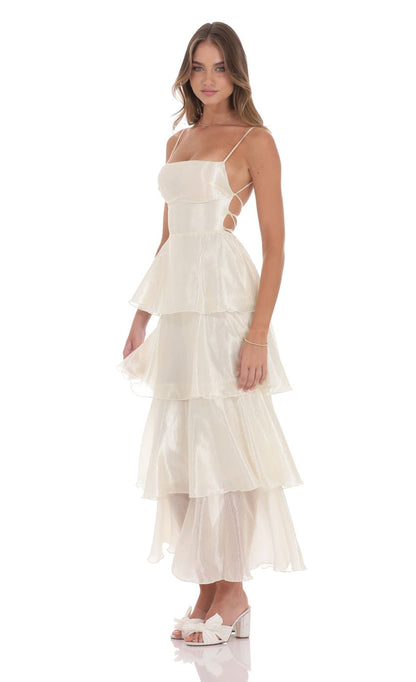 Lucy In The Sky Crinkle Sheen Maxi Dress in Deep Cream