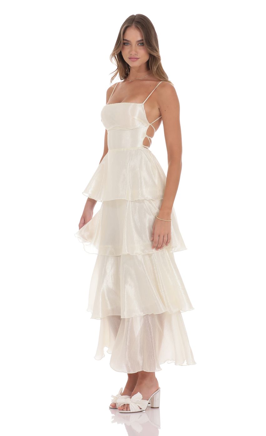 Lucy In The Sky Crinkle Sheen Maxi Dress in Deep Cream