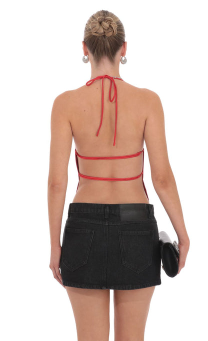 Lucy In The Sky Satin Cowl Neck Top in Red