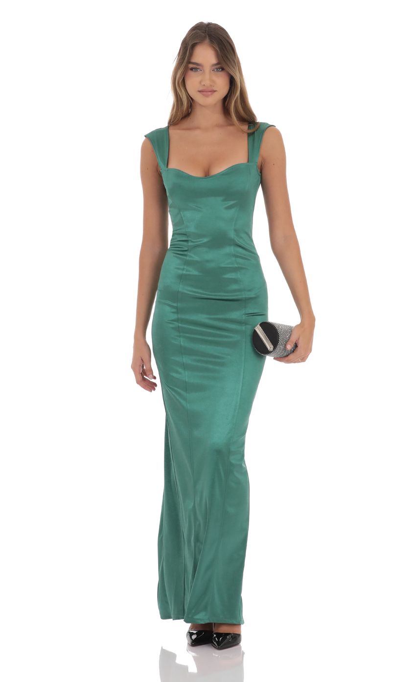 Lucy in the Sky Satin Bodycon Maxi Dress in Green