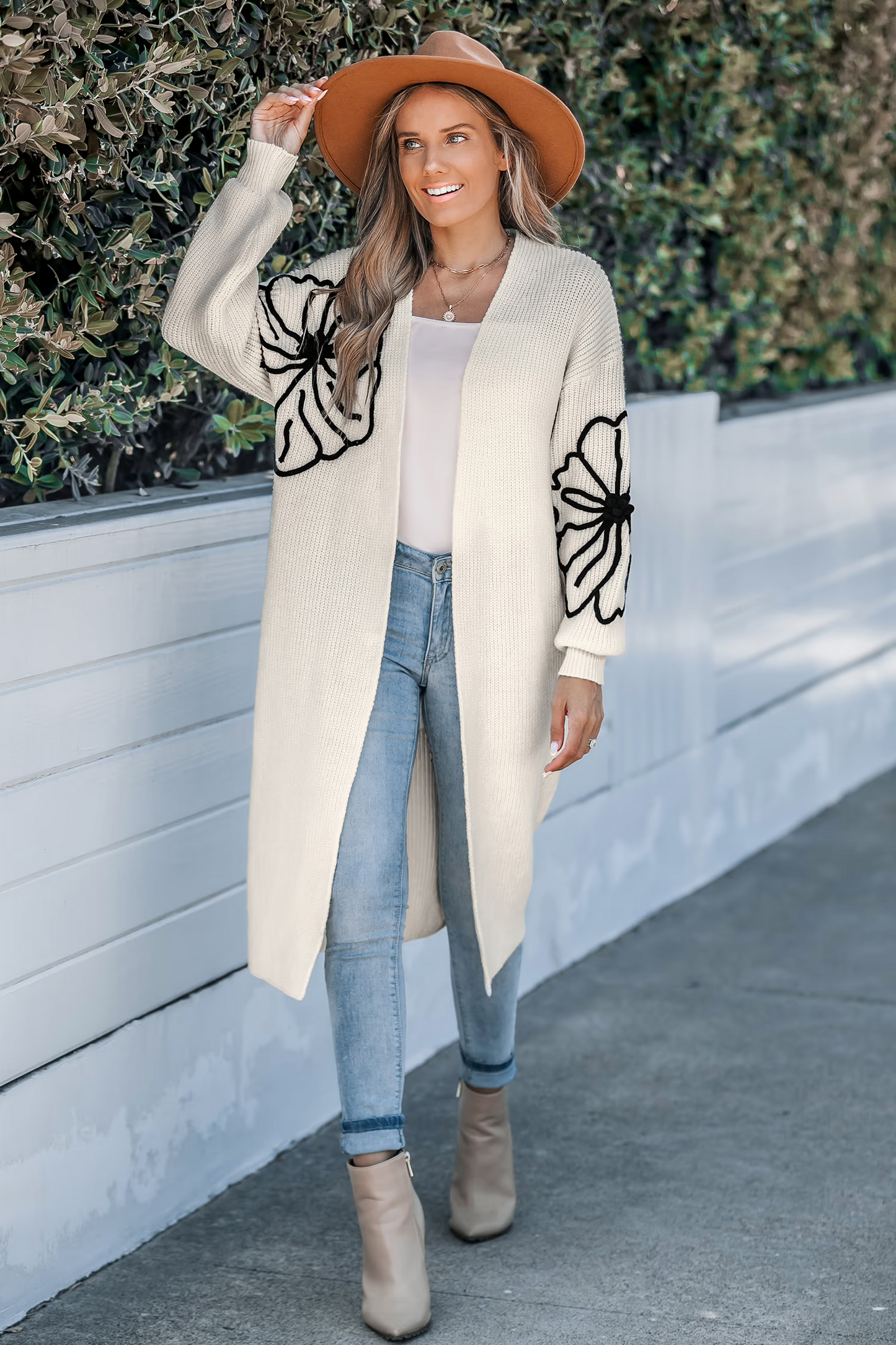 Cupshe Ivory Floral Long Sleeve Duster