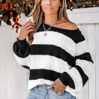 Cupshe Striped Raglan Sleeve Fuzzy Knit Sweater (x2)