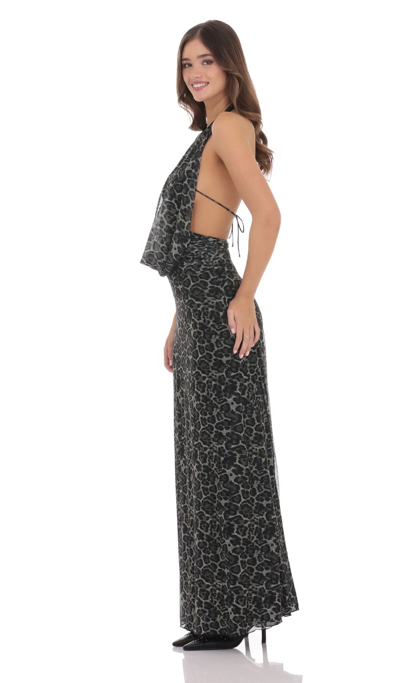Lucy In The Sky Plunge Cowl Neck Maxi Dress in Cheetah Print