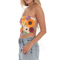 Lucy in the Sky 3-D Flower Strapless Top in Cream