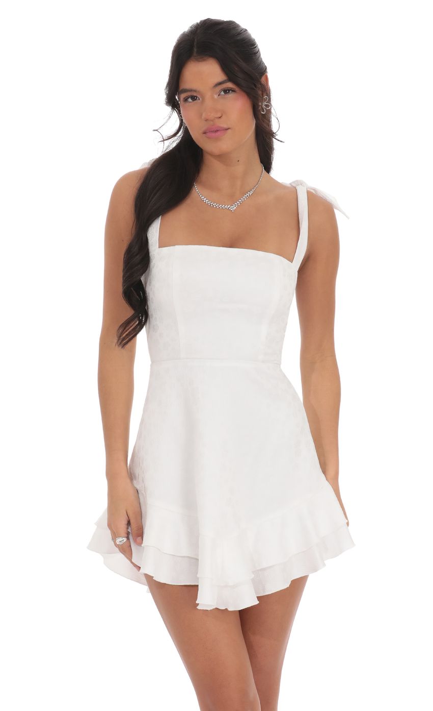 Lucy In The Sky Floral Jacquard Ruffle A-line Dress in White