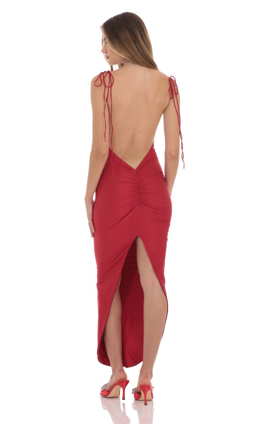 Lucy in the Sky Back Slit Maxi Dress in Red