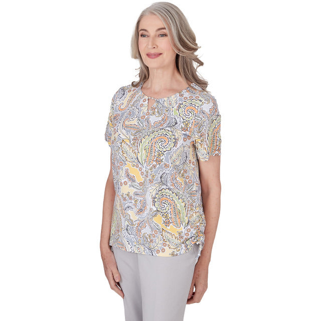 Alfred Dunner Women's Paisley Top With Side Ruching