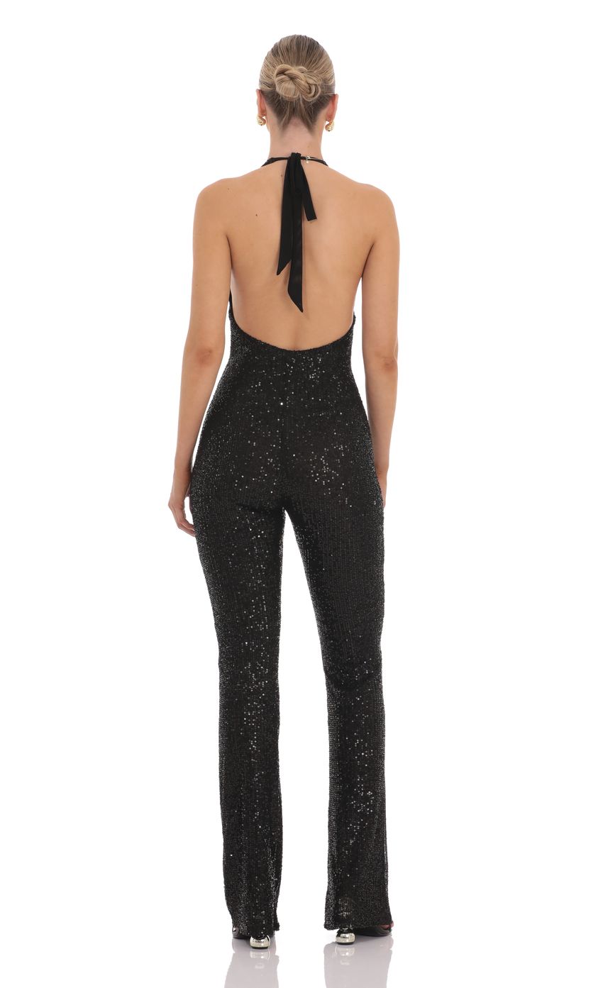 Lucy In The Sky Sequin Halter Jumpsuit in Black