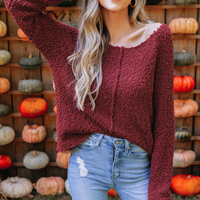 Cupshe Burgundy Popcorn Knit Sweater (x2)