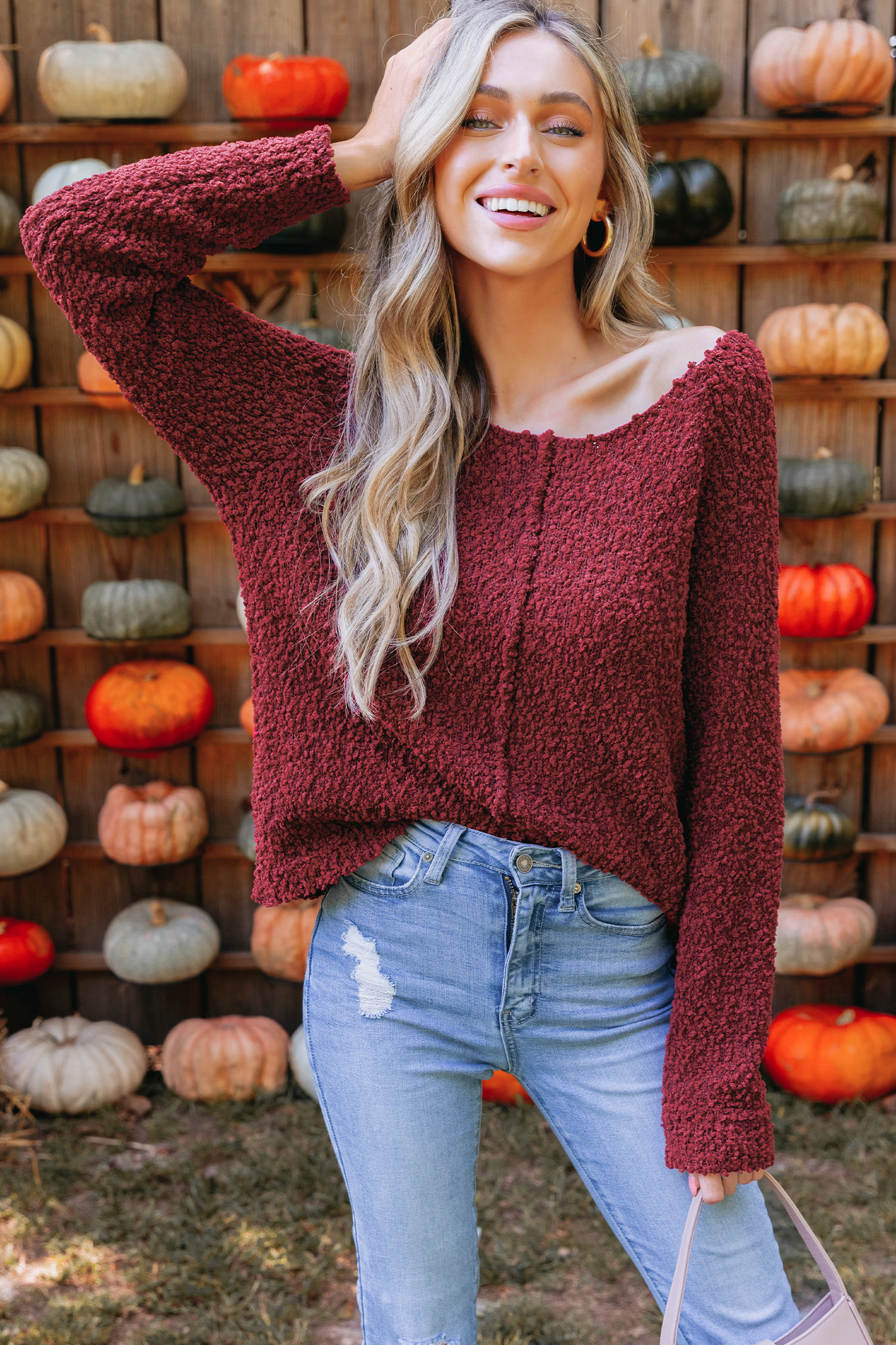 Cupshe Burgundy Popcorn Knit Sweater (x2)