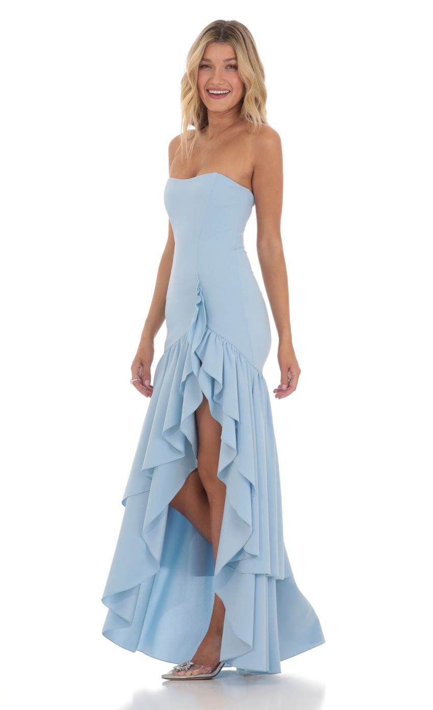 Lucy in the Sky Strapless Corset Maxi Dress in Blue