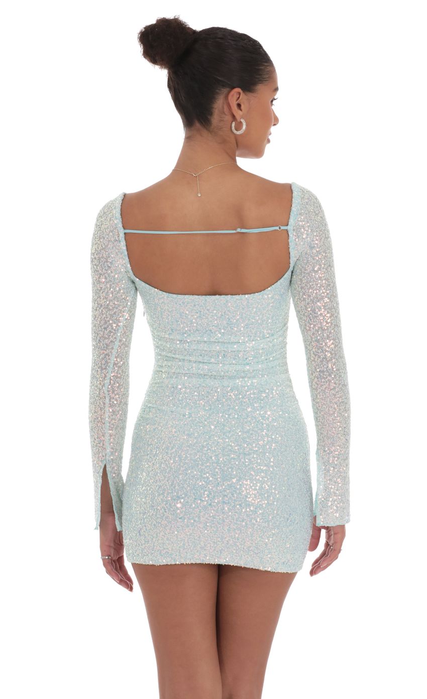 Lucy In The Sky Knit Sequin Long Sleeve Dress in Blue