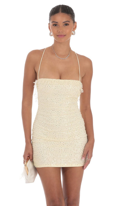 Lucy In The Sky Sequin Ruffle Mini Dress in Yellow