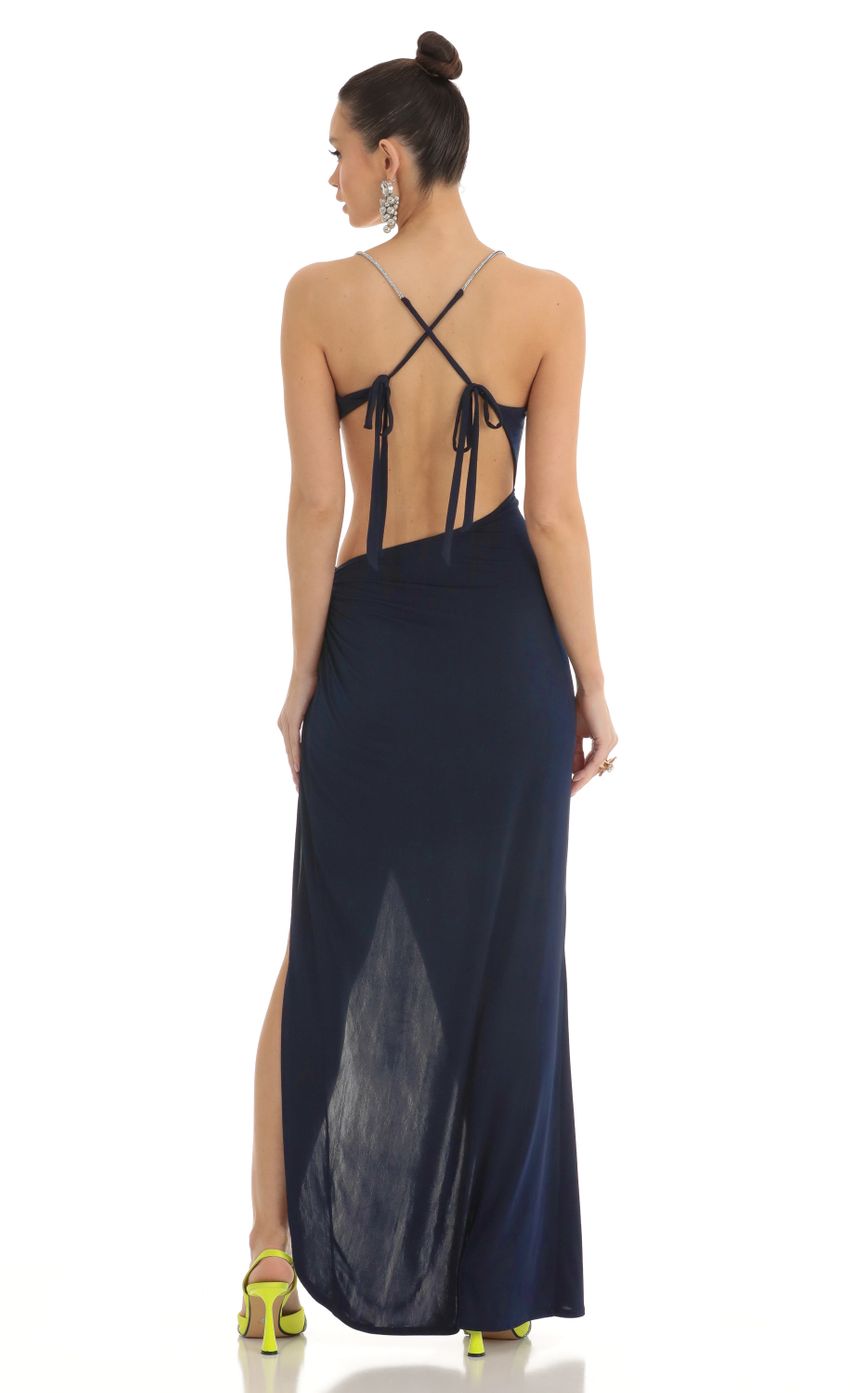 Lucy in the Sky Rhinestone Cutout Maxi Dress in Navy
