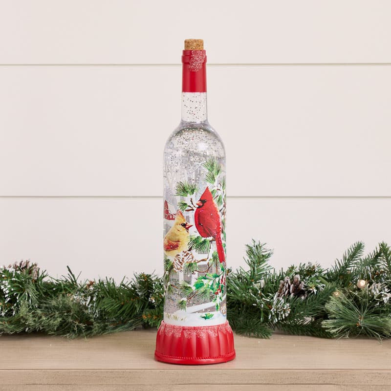 Cracker Barrel Cardinal Bottle Glitter Globe