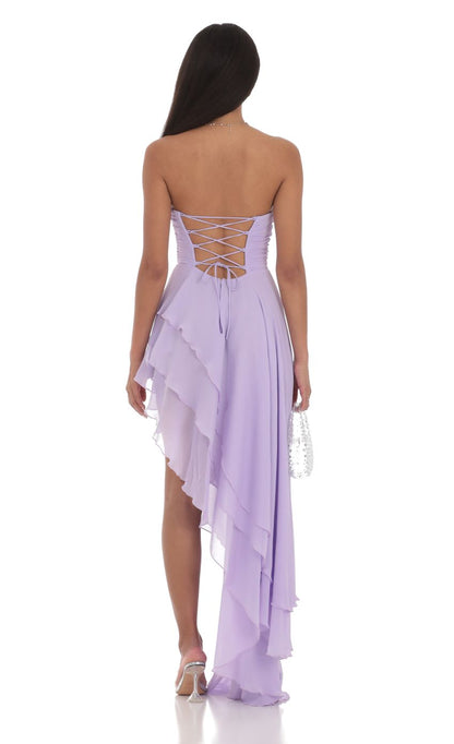 Lucy In The Sky Asymmetrical Corset Maxi Dress in Lavender