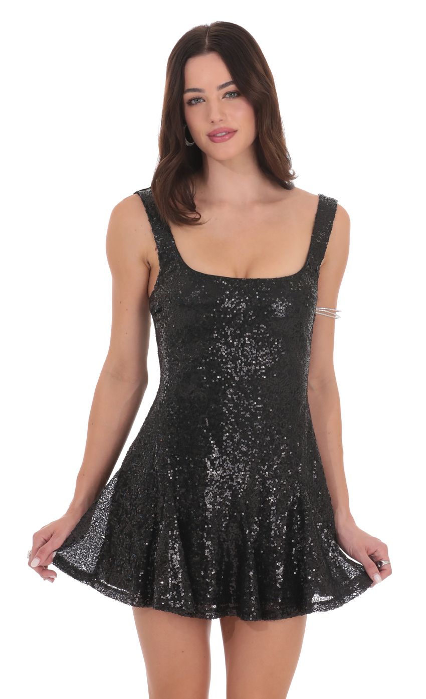 Lucy In The Sky Sequin Skater Dress in Black