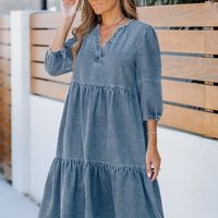 Cupshe Light Denim 3/4 Sleeve Mini Dress