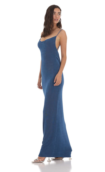 Lucy In The Sky Draped Back Maxi Dress in Navy