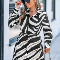 Cupshe Zebra Print Collared Button Up Mini Dress