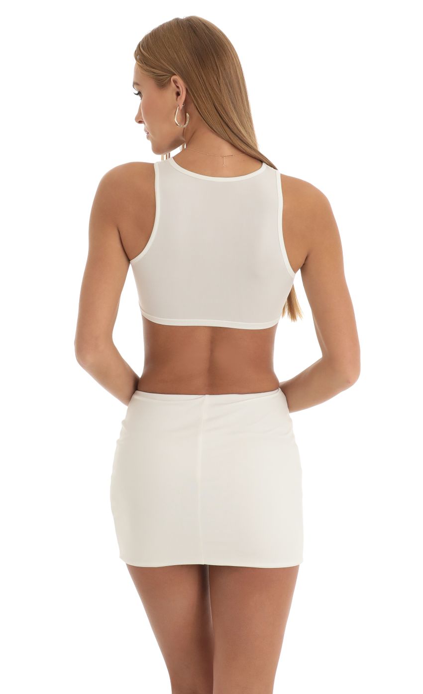 Lucy In The Sky Rhinestone Reverse Sweetheart Two Piece Skirt Set in Cream