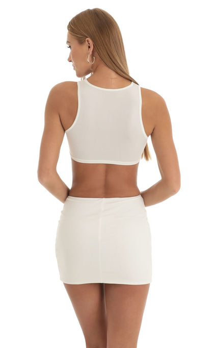 Lucy In The Sky Rhinestone Reverse Sweetheart Two Piece Skirt Set in Cream