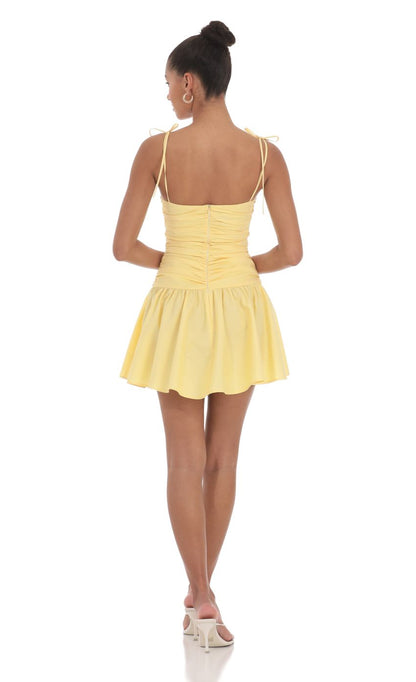Lucy In The Sky Ruched Fit and Flare Dress in Yellow