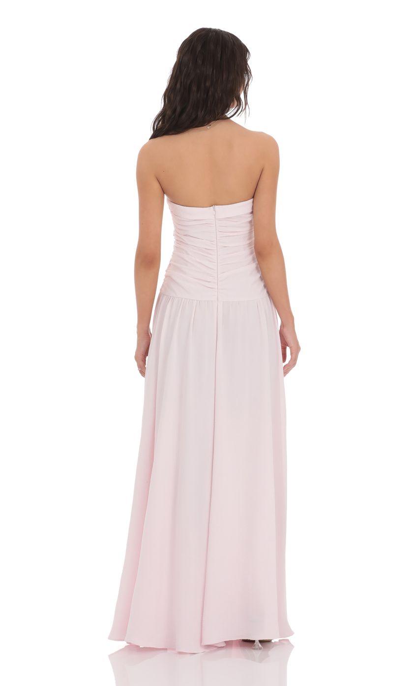 Lucy In The Sky Strapless Drop Waist Maxi Dress in Pastel Pink