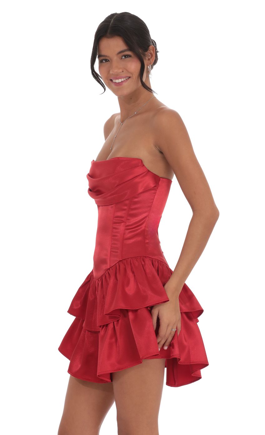 Lucy In The Sky White Satin Corset Strapless Dress in Red