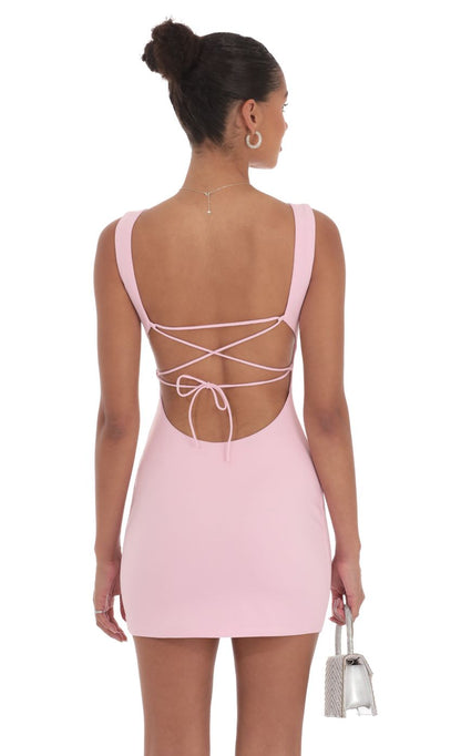 Lucy In The Sky Open Back Bodycon Dress in Pink