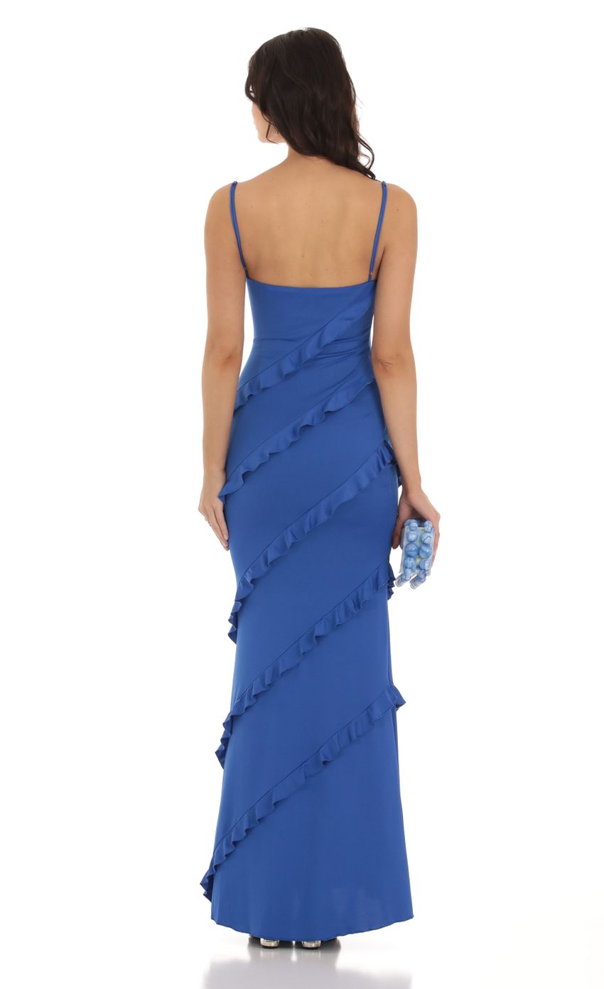 Lucy in the Sky Ruffle Maxi Dress in Blue