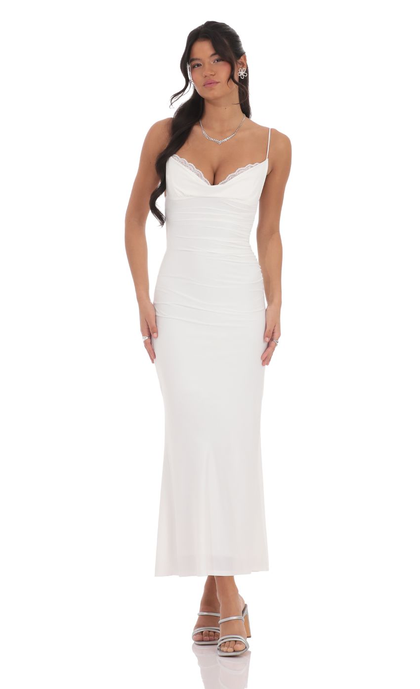 Lucy In The Sky Ruched Cowl Neck Maxi Dress in White
