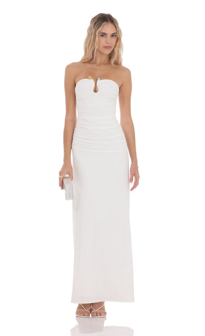 Lucy In The Sky Embellished Strapless Maxi Dress in White