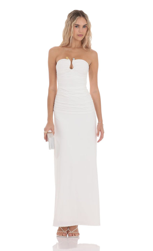Lucy In The Sky Embellished Strapless Maxi Dress in White