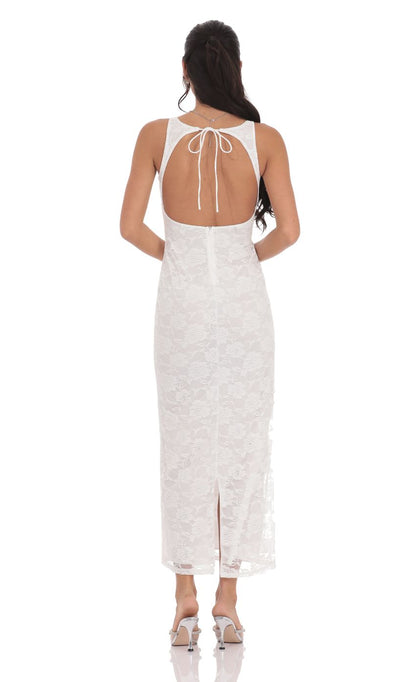 Lucy In The Sky Lace Open Back Bodycon Maxi Dress in White