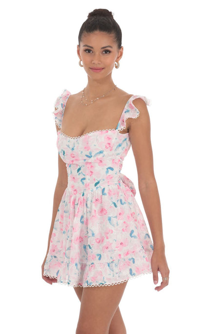 Lucy In The Sky Embroidered Trim Floral A-line Dress in White