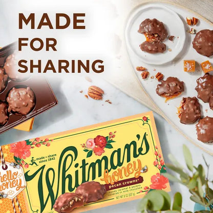 Russell Stover Chocolates Whitmans Milk Chocolate Pecan Crowns Honey Box, 8 oz.